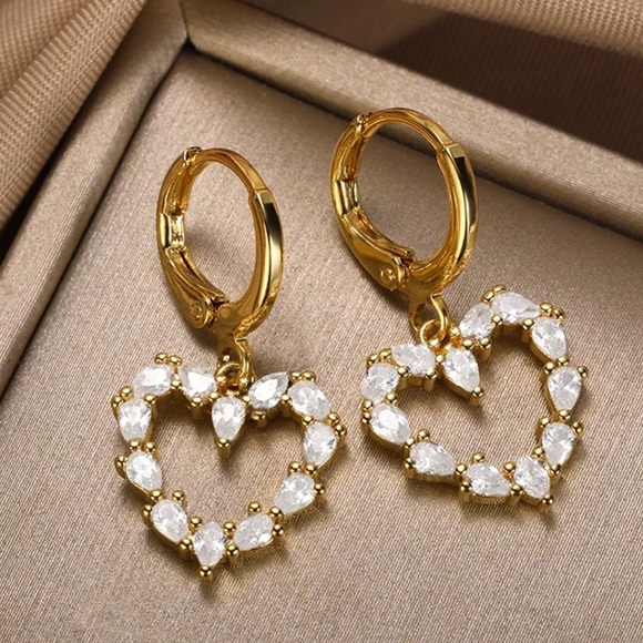 CZ Heart Drop Earrings - Picture 2 of 3